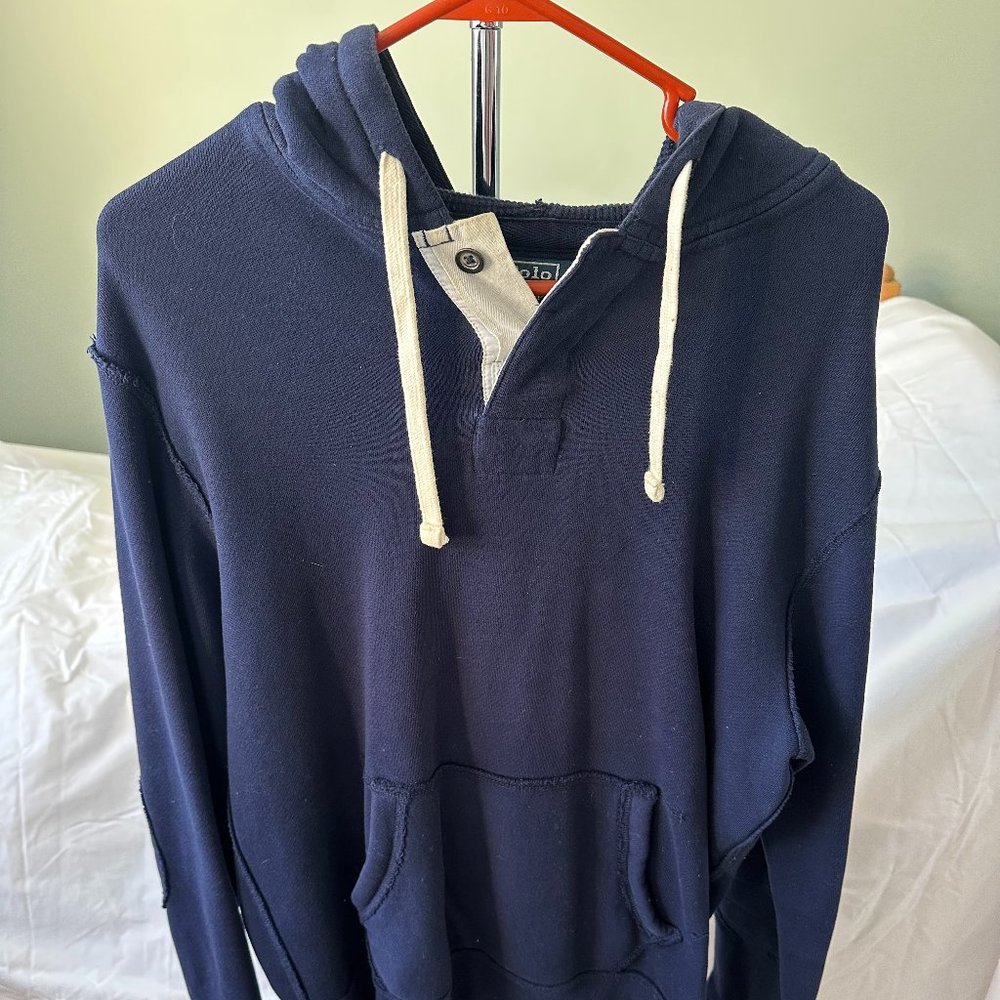 Ralph Lauren Blue Hooded Sweatshirt with Buttons - Size M